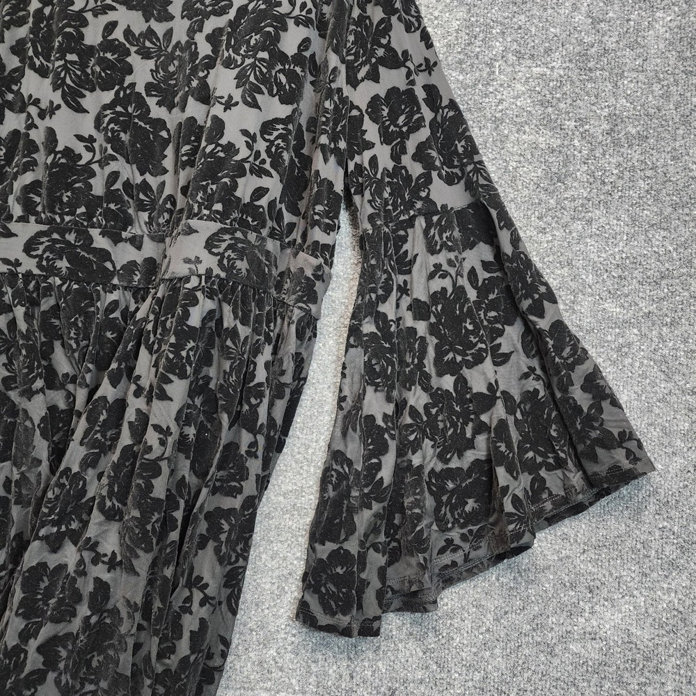 Torrid Women Black Velvet Floral Mesh Gothic Bell Sleeve Romantic Mini Dress 0 - Picture 10 of 13